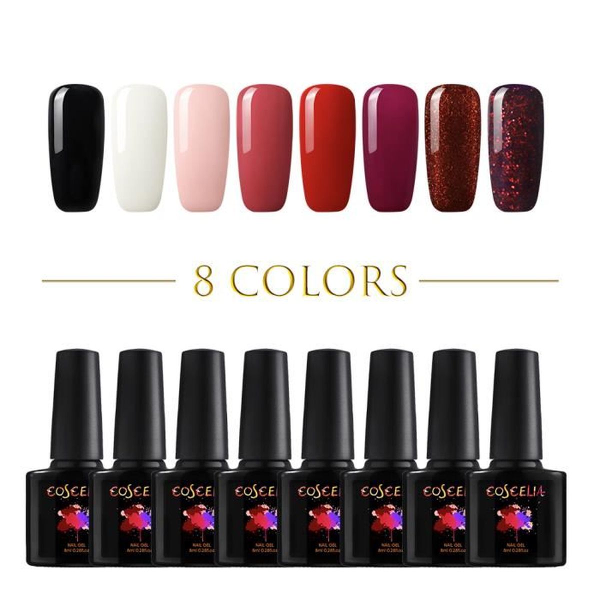Coscelia 8 Couleurs Kit Vernis Semi Permanent Vernis à Ongle Gel Polish Nail Art Décoration Manucure Kit