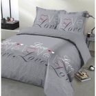 VISION Parure de couette Love - 100% coton - 1 housse de couette 240 x 260 cm + 2 taies d'oreiller 65 x 65 cm - Gris