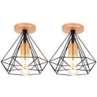 Plafonnier Industriel Rétro en Métal et Bois Noir - WOTTES - UNI - 2 ampoules - 60W - E27