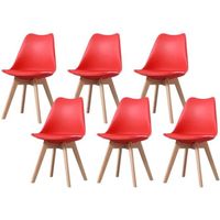 Clara - Lot de 6 chaises scandinave - Rouge - pieds en bois massif design salle à manger salon chambre - 49 x 58 x 82 cm