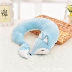 OREILLER Bleu - oreiller en forme de U pour enfants, enfants et adultes, en coton, en forme'animal, de renard, en pelu