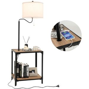LAMPADAIRE COSTWAY Lampadaire Salon avec Table d'Appoint avec 2 Ports de Charge USB 2 Etagères,Bras de Lampe Rotatif à 360° pour Chambre