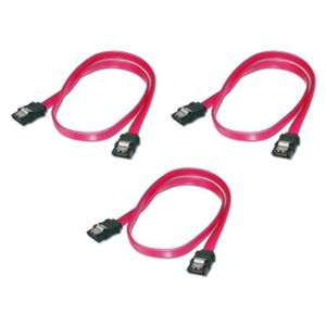 DIGITUS Lot De 3 Câbles SATA II/III Type L F/F 0,5m - Avec Clip Métal, Rouge - Connexion Pour Disque Dur/SSD