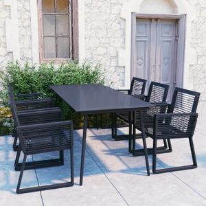 Ensemble table et chaise de jardin Fangming-Ensemble à dîner d'extérieur 7 pcs Rotin PVC Noir