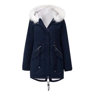 MANTEAU - CABAN Manteau Capuche Doublée Polaire Femmes Manteau Chaud D'hiver Vestes Épaissir Manteau Long Fausse Fourrure Isolé Avec Capuche Bleu f