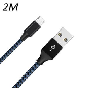CÂBLE TÉLÉPHONE Cable Nylon Tressé Bleu Micro USB 2M pour Samsung 