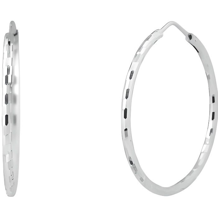 Boucles d'oreilles anneaux torsade avec motifs pour femme - Argent  sterling. Color: blanc