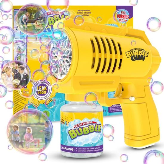 Pistolet à Bulles Automatique LED – JUQG : 88 Trous, 20000+ Bulles/min, 200ml Solution Incluse, Pour Fêtes Et Anniversaires