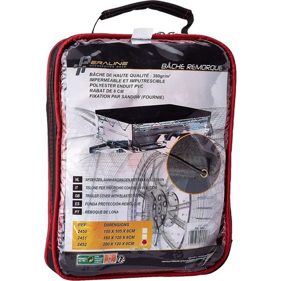 Bâche De Remorque Polyester Enduit PVC - 200x120x7cm - Noire, Renforcée - Taille L