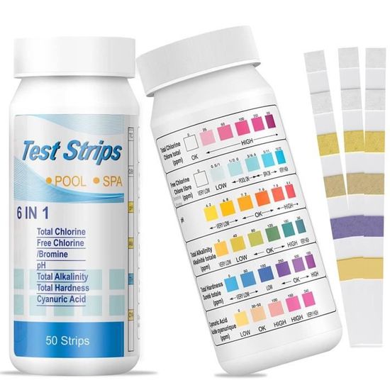50pcs Bandelette Test Piscine 6 en 1 Tester Chlore Total, Chlore Libre