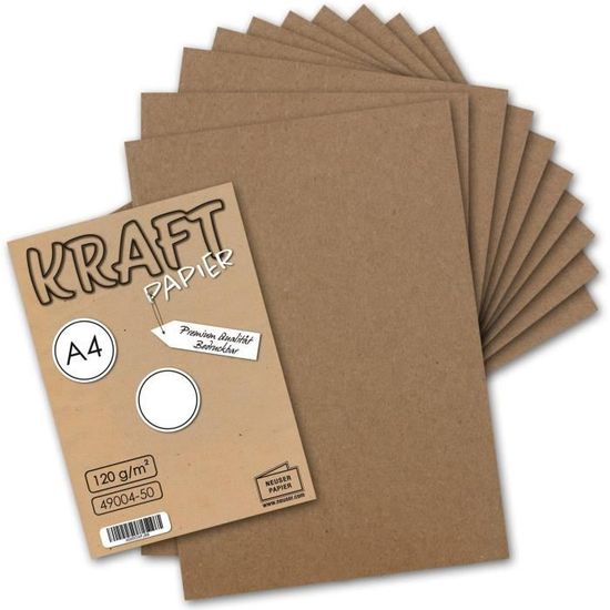 Lot De 50 Feuilles Papier Kraft A4 120g/m² - Papier Vierge Mate Pour Impression Et Loisirs Créatifs