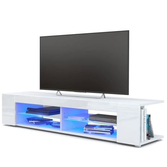 KAII Meuble TV Blanc avec Lumière LED bleue 133 x 30 x 40 cm — free download