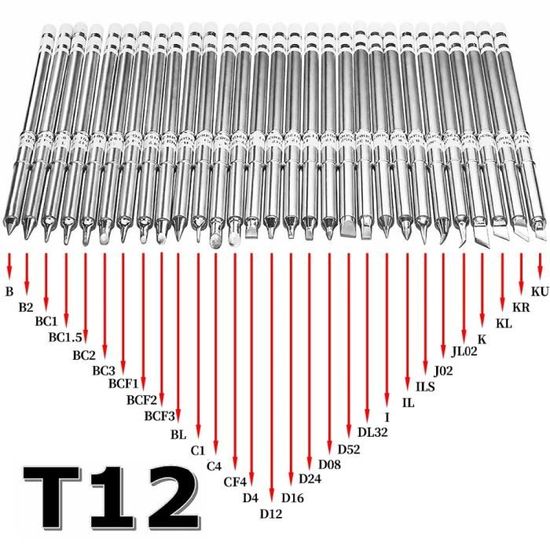 Lot De 5 Pointes De Fer à Souder T12 - Modèles JI02, ILS, KU, BL, BC2 - Compatible Stations Hakko