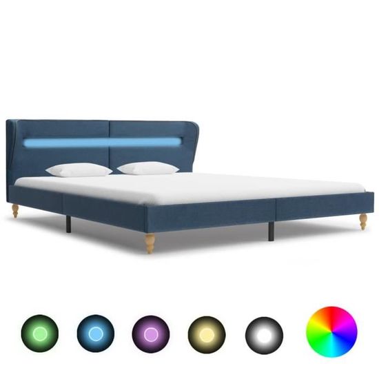 Cadre de lit avec LED Bleu Tissu 180 x 200 cm matelas n'est pas inclus - STRUCTURE DE LIT