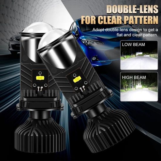60w / paire Lampe H4 Led Mini Projecteur Lens Automobles Ampoule