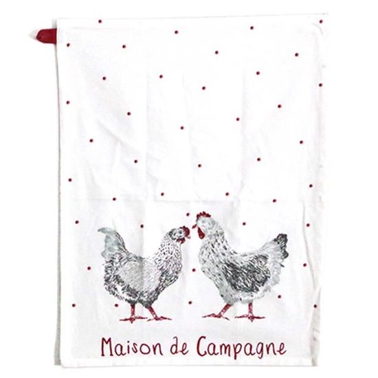 Torchon coton 'Poules' rouge gris blanc (Maison de Campagne) - 60x45 cm  [A1117] - Cdiscount Maison