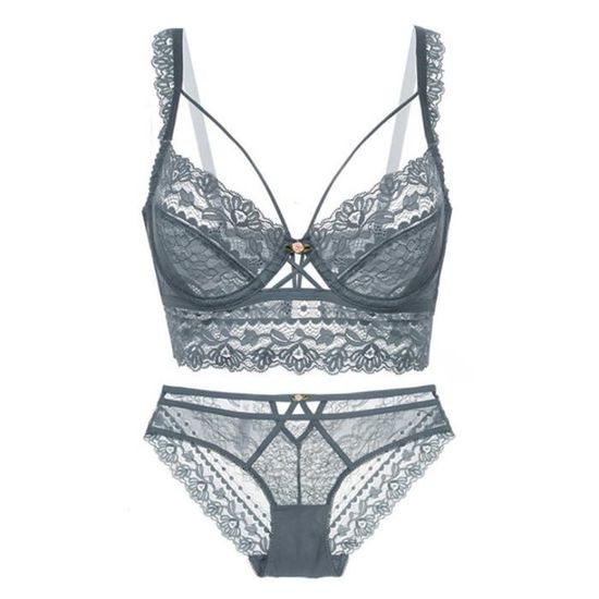Ensemble De Lingerie - Soutien-Gorge Balconnet 85B & String Taille M - Lilas/Blanc à Rayures & Pois - Neuf Sans Étiquettes