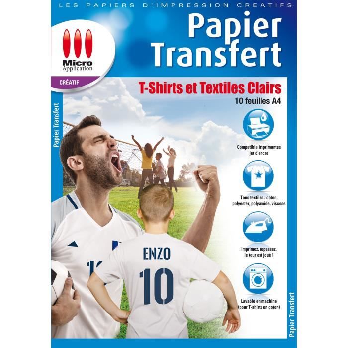Papier Transfert pour T-shirts et Textiles Clairs Micro Application MA-5017 10 feuilles A4