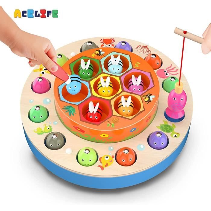 ACELIFE Jouet en Bois Jeu de Pêche Magnetique Jeux Enfant 3 Ans et Plus Jouets Enfant Educatifs Cadeau Garçons Filles