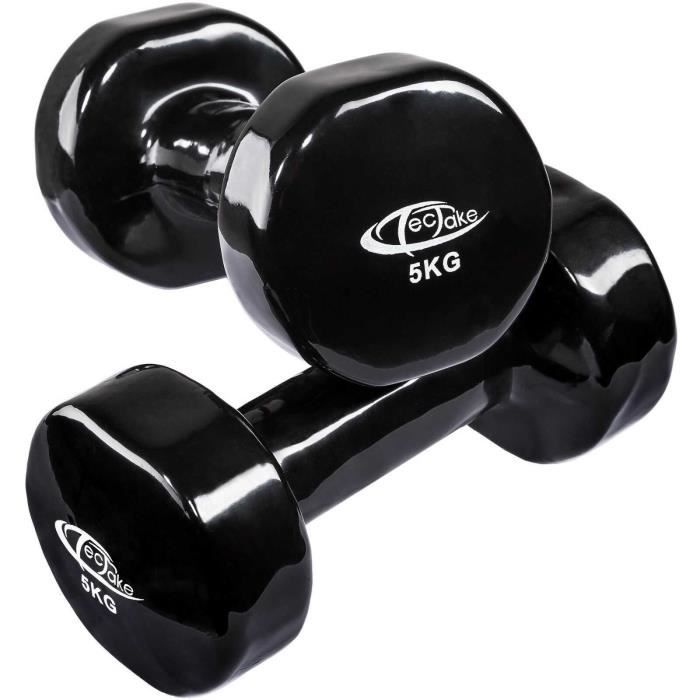 Ensemble 2x haltères en vinyle fitness poids aérobic musculation Gym yoga sport (5kg - noir)