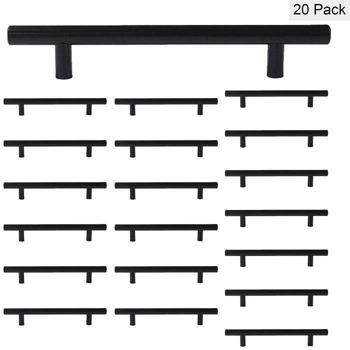 Lot de 20 Noir Armoire de cuisine de poignées de porte armoire tirer ls201bk Poignée barre T hohle Poignées pour Meubles en acier