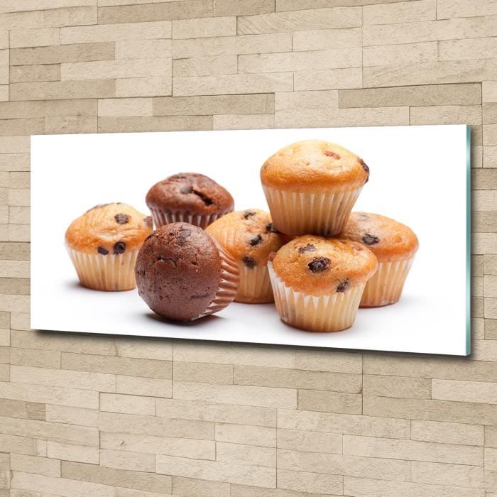Tulup 125x50cm Tableau sur verre acrylique- Nourriture boissons - Muffins - Brun
