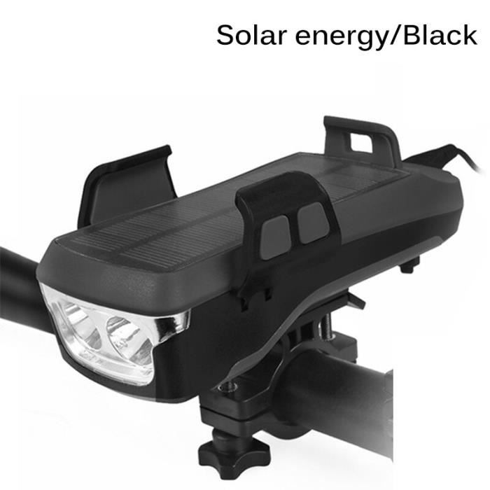 5 EN 1 Multifonction Lumière De Vélo USB Charge Solaire Corne Support Pour Téléphone Batterie Externe Lampe Black 4000mA -WGHY3483