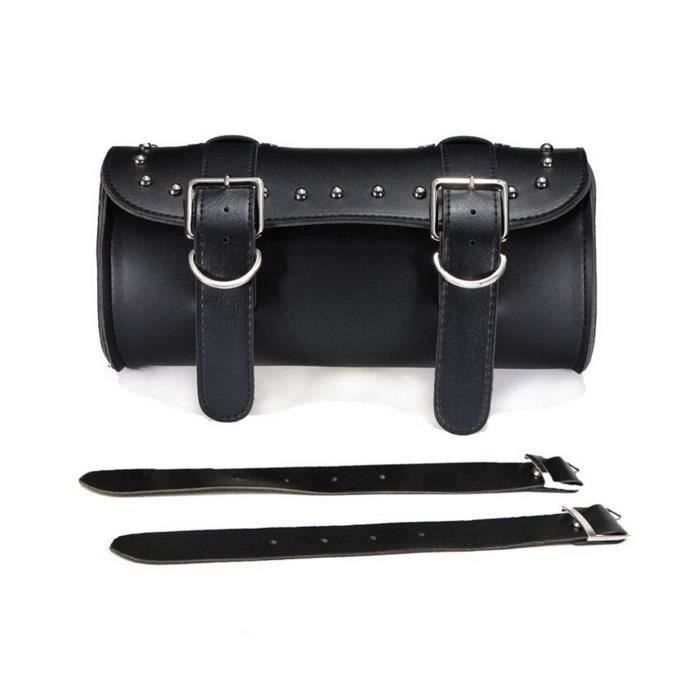 Ywei Sacoche de selle moto en PU cuir ronde en forme de tonneau pour Harley noir étanche