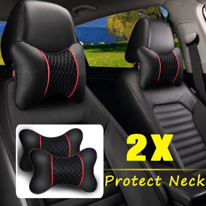 2 pièces d'oreiller de voiture en cuir PU tricoté, appui-tête, accessoires de siège, confort du conducteur et du passager