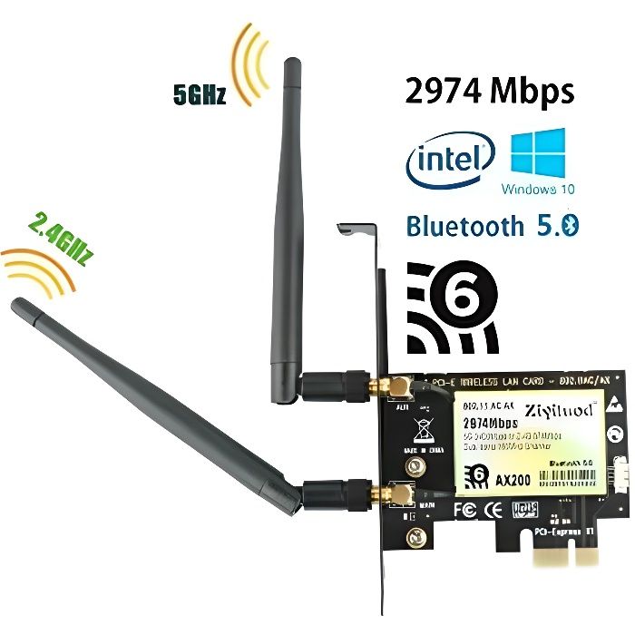Ziyituod AX200 Carte WiFi 6, Adaptateur sans Fil AX2974Mbps, Carte WiFi 802.11ax PCIe avec Bluetooth5.0, 4X4 bi-Bande (2,4 GHz + 5
