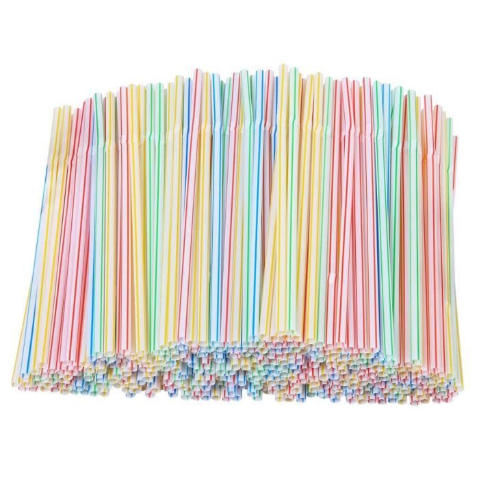 Accessoires bar,200 pailles jetables en plastique pailles en plastique flexibles rayé multicolore arc en ciel boire de la paille