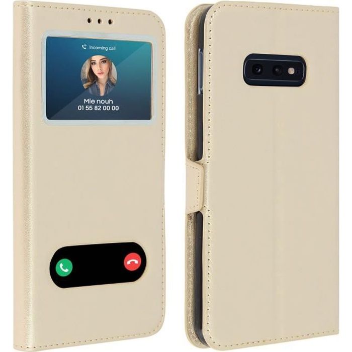 Etui Samsung Galaxy S10e Housse Folio Double Fenêtre Fonction Support doré Jaune
