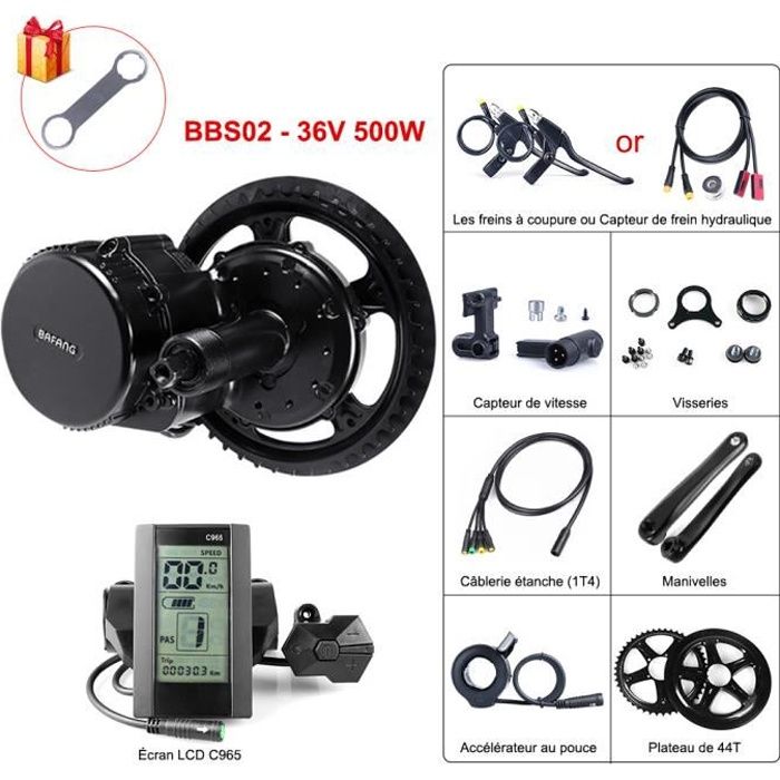 BAFANG 8FUN Kit moteur pédalier BBS02 36V 500W Écran LCD C965 Plateau de 44T pour Vélo à assistance électrique
