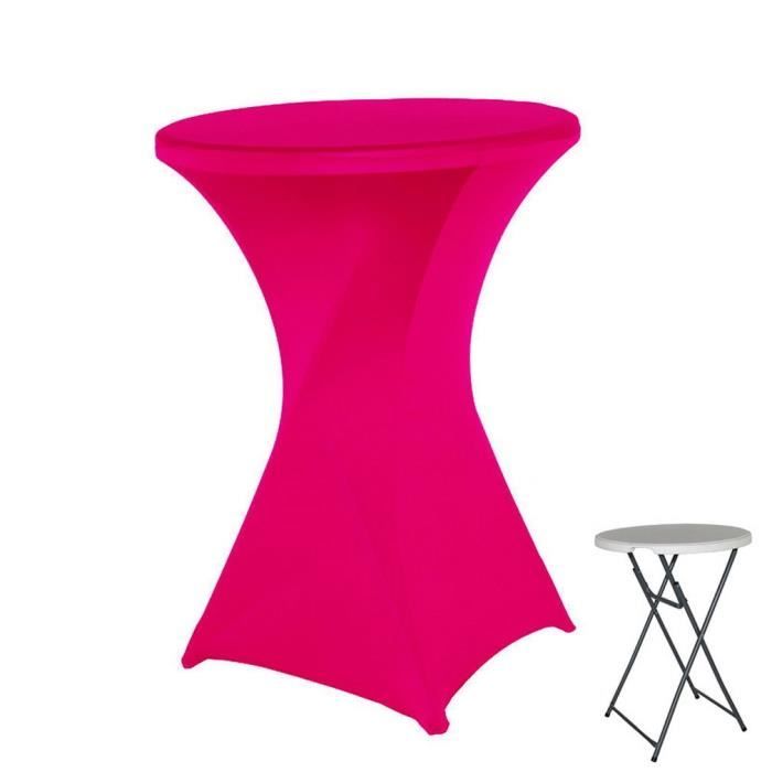 Housse Table Haute Mange-Debout Nappe Stretch Bistrot Cocktail Mariage 60*110cm Rose Vif