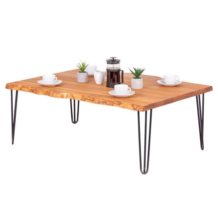 LAMO MANUFAKTUR Table basse en bois - salon - bord naturel - 120x80x47cm - frêne foncé - pieds métal acier brut - modèle creative