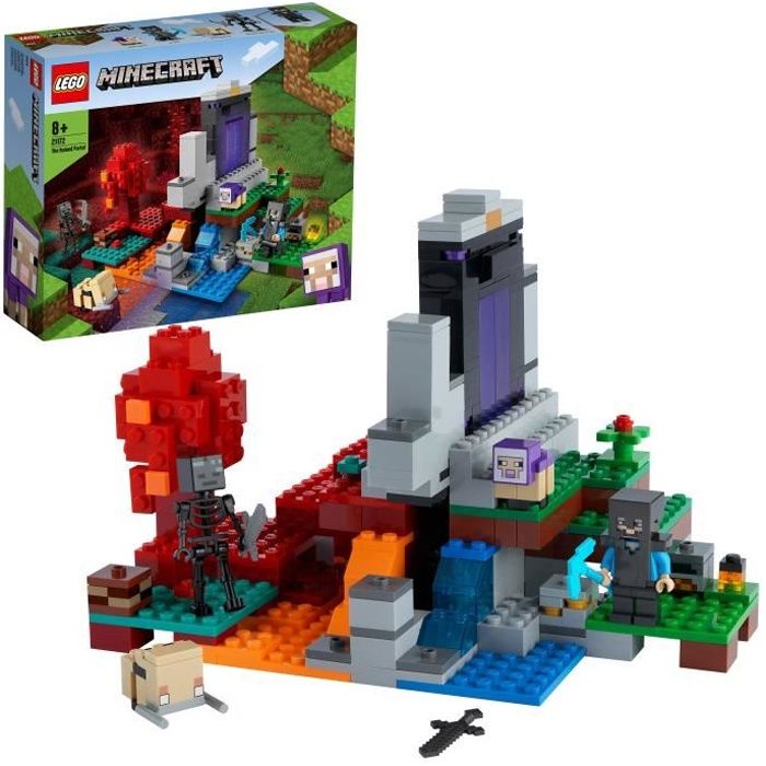 LEGO® 21172 Minecraft™ Le portail en ruine Jouet pour Fille et Garçon de 8 ans avec Figurines de Steve et Wither Squelette