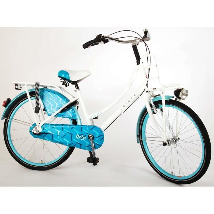 Vélo Enfant Fille 24 Pouces Dolce Frein Avant sur Le Guidon et Le Frein Arrière à Rétropédalage Shimano Nexus 3 Vitesses Blanc Bleu