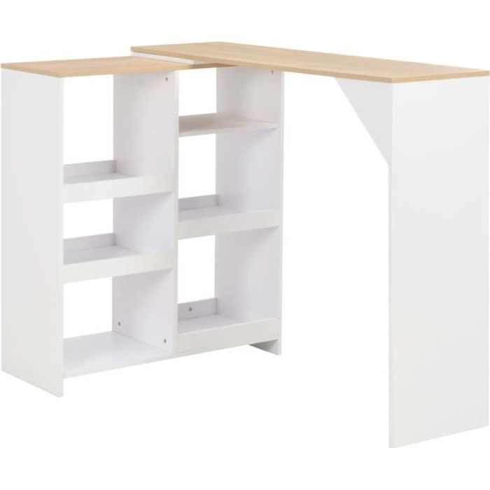 Haut qualité Table haute Table de bar avec tablette amovible Blanc 138 x 40 x 120 cm
