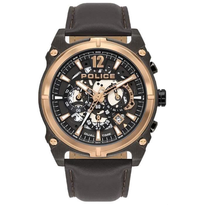 Montre homme POLICE WATCHES ANTRIM PL.16020JSUR61. Fashion. Sport. Date. 50. Marron. Rond. Quartz. Analogique. Cuir. Acier inoxydab