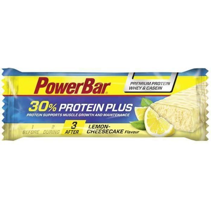PowerBar Protein Plus 30%, 55 g, Protéine de caséine, Protéine de soja, Protéine de lactosérum, 341 kcal, 1436 kJ, 6,9 g, 4,4 g