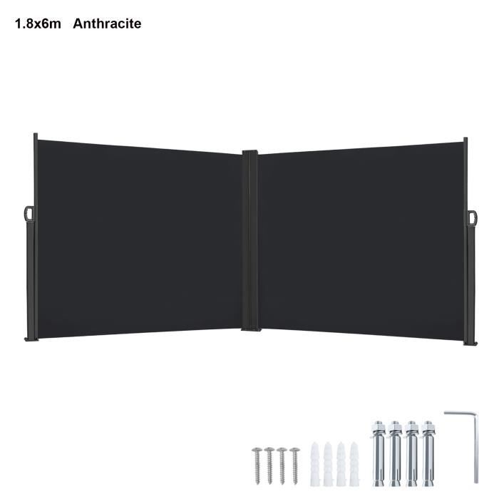 UISEBRT Double Store Latéral Rétractable Brise-Vue Pare-Soleil pour Balcon, Terrasse, Jardin, 180 x 600cm, Anthracite