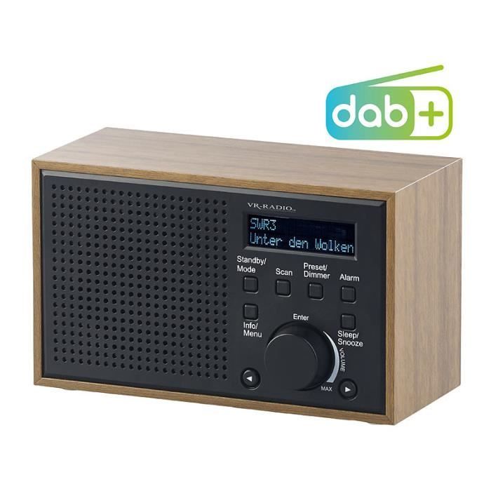 Radio-réveil numérique FM/DAB+ avec écran LCD et boîtier en bois DOR-240