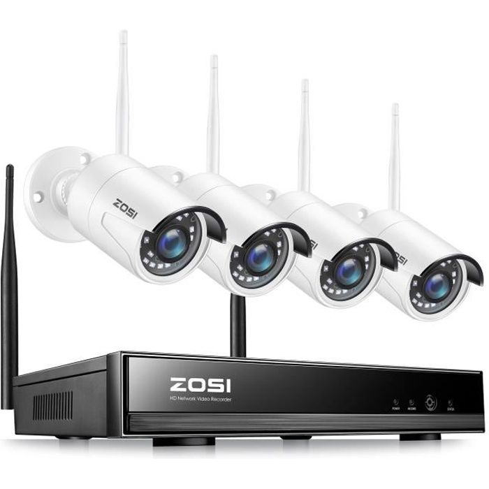 ZOSI HD 1080p 8CH H.265+ Wireless NVR Enregistreur disque dur avec 4pcs 1080p Caméra ip Extérieur sans fil Sécurité pour la Maison