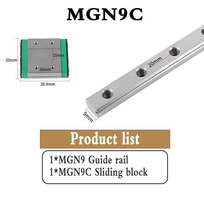 Schuifrail 1 stks MGN7 MGN9 Lineaire Geleiding met Blok MGN7H MGN7C MGN9H MGN9C Vervoer 100 350 400 500 600 800 mm Lineaire Rail Slide Track Block ( MGN9H, 500mm