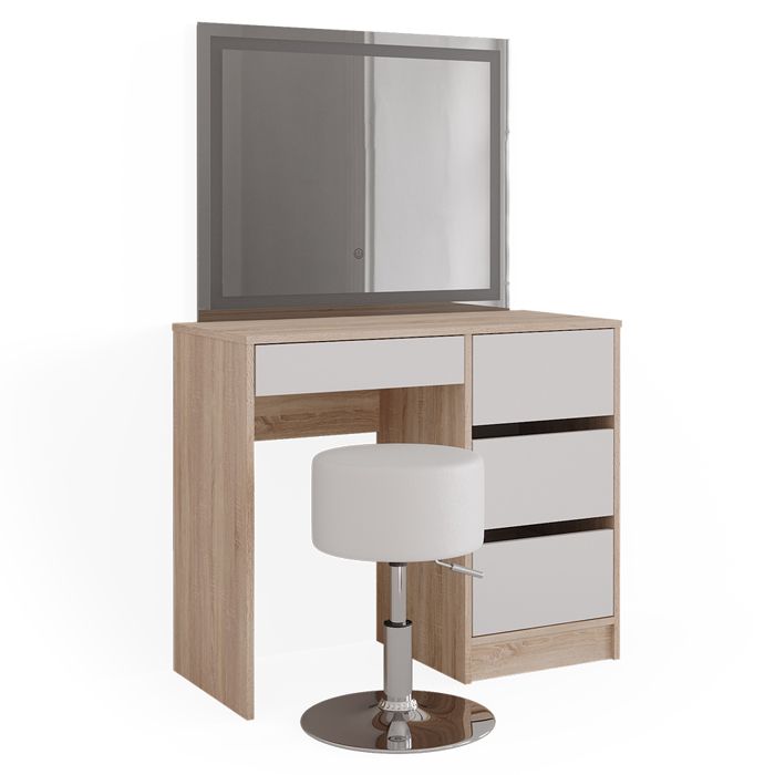 Coiffeuse Sherry 90cm avec miroir LED et tabouret Sonoma Vicco 40836