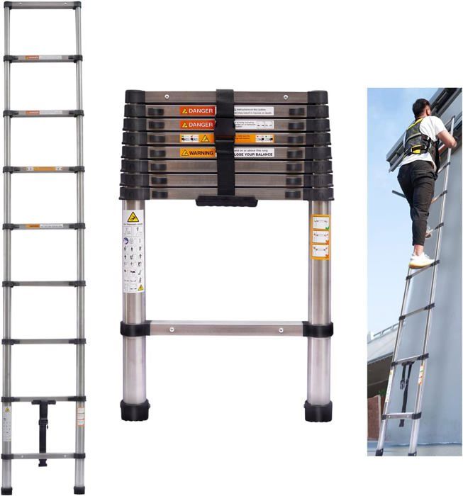 Échelle télescopique 26m DAYPLUS Echelle Pliante Acier Inoxydable Charge Maximale 150kg Sûre et Solide Extensible Ladder EN131