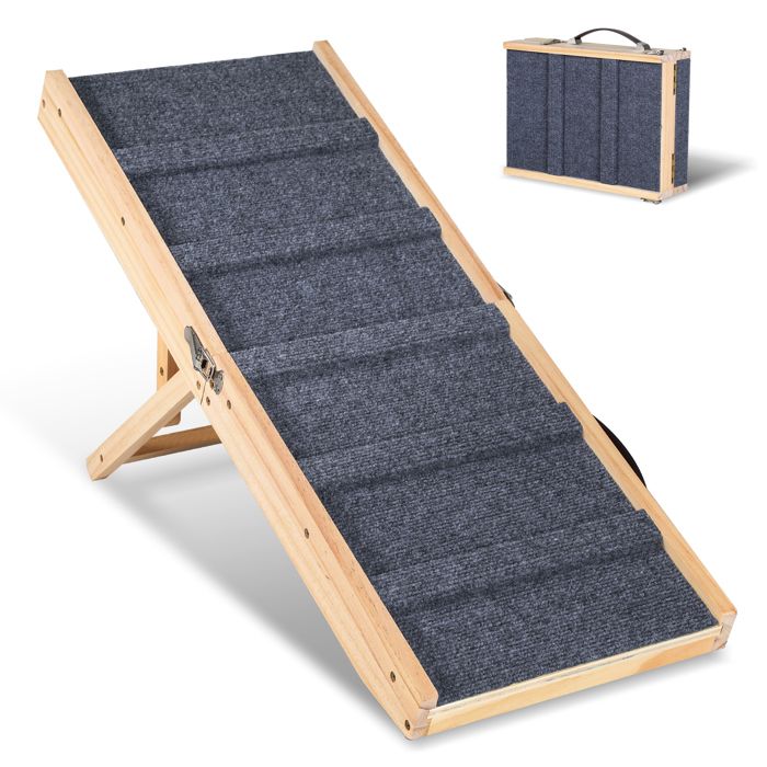 Comparer les prix de Eulenke Rampe pour chien pliable en bois, Rampe pour animaux domestiques 4 niveaux Réglable de 19,5 cm à 41 cm
