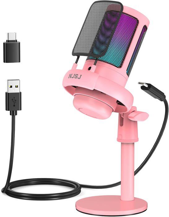 FerBuee Microphone De Jeu PC USB RGB - Micro à Condensateur Avec Muet, Volume Et Prise Casque 3.5mm, Compatible Windows MacOS
