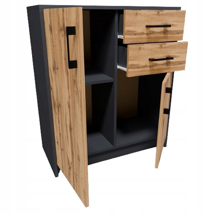 Buffet avec 2 portes et 2 tiroirs Graphite - Meuble de Rangement Style contemporain - 74 x 35 x 85 cm