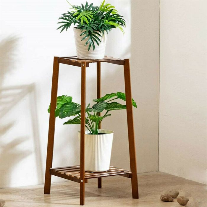 Support pour Plantes en Bois - Étagère à Fleurs à 2 niveaux- 30.5x30.5x76cm - Intérieur
